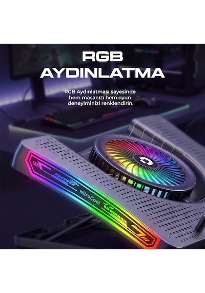 Dossimo Nitrocool Rgb Işıklı Lcd Göstergeli Yükselebilen Notebook Soğutucu S25