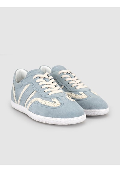 Hakiki Deri Mavi Dantel Detaylı Günlük Sneaker Ayakkabı