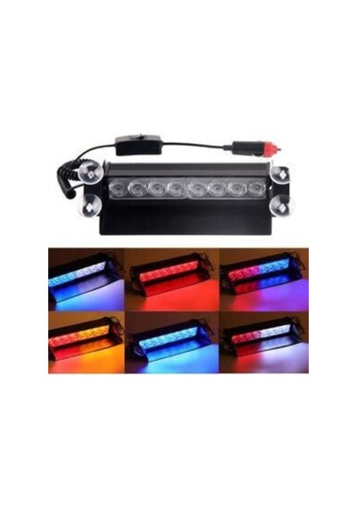 Araç Içi Vantuzlu Çakar Lamba Kırmızı - Mavi 12V 6 Ledli 7 Modlu