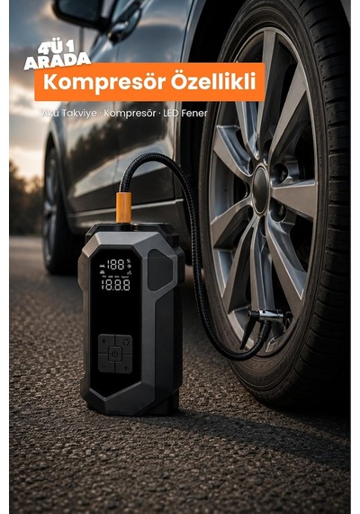 Tr Seyoni 4'ü 1 Arada Akü Takviye Cihazı, Powerbank, Hava Kompresörü, Led Fener, 16.000mah, 150psı, 12 Volt, 200 Am