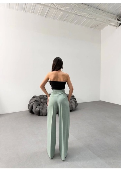 Defymoda Sante Çi Zgi Li Bel Kuşakli Palazzo Pantolon Mint