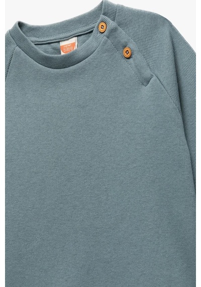 Koton Erkek Bebek Pamuklu Düğmeli Uzun Reglan Kollu Bisiklet Yaka Sweatshirt Mavi
