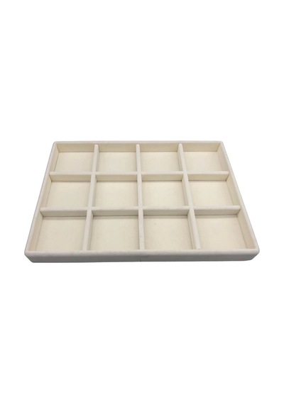 Yerli Üretim Süet Kumaş Krem Renk 34 Cm / 24 Cm 12 Bölmeli Çekmece Içi Takı Standı Çok Renkli