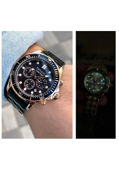 Ferrucci Fonksiyonlu&takvimli Fosforlu Kadran Siyah Çelik Erkek Kol Saati Rose Gold - Siyah