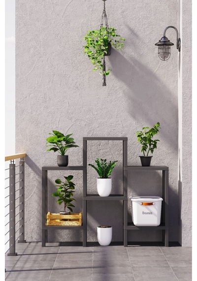 Shelf 6 Katlı Düzenleyici Plastik Raf Ünitesi Gri, Kitaplık, Mutfak, Banyo Rafı Dolabı Gri