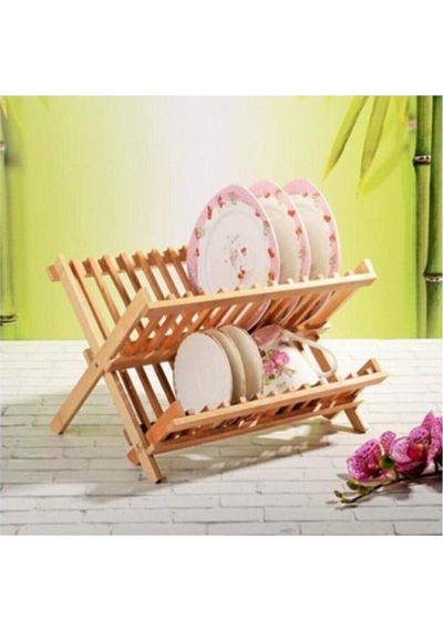 Bambu Ahşap Katlanır Tabaklık Katlanabilir Bulaşıklık Koza Gift Bambu Sarı Diğer