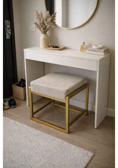 Pure Gold Ayaklı Babyface Puf 50x40x45 Cm - Modern Bench Krem
