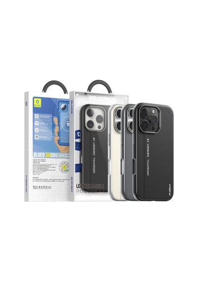 Apple Uyumlu iPhone Blueo 16 Pro Gri Premium Leather Magsafe Deri Telef