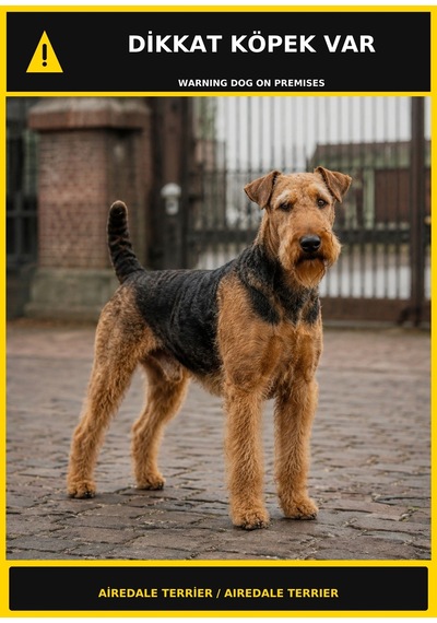 Dikkat Köpek Var Airedale Terrier Görselli Pvc Uyarı Levhası 21x30cm