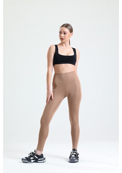 Thıff Gymwear Mavi Yüksek Bel Dalgıç Kumaş Spor Günlük Tayt Caramel