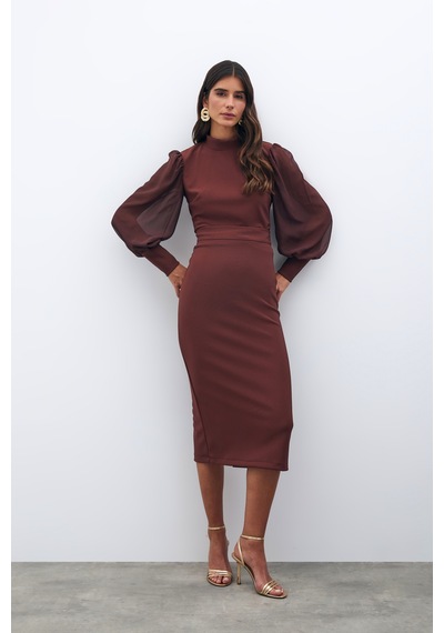 Sateen Midi Boy Kalem Etek - Kahve