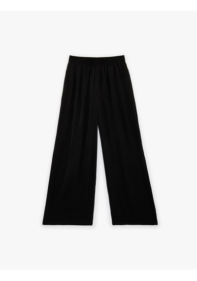 Koton Aerobin Kumaş Beli Lastikli Geniş Paça Saten Pantolon Siyah 6sak40100uw