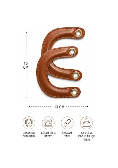 Vollen Yarn Suni Deri Çanta Sapı 15x13 Cm 1 Çift 2 Adet Dikişli Çanta Kulpu Metal Kuşgözlü Çanta Aksesuarı 2