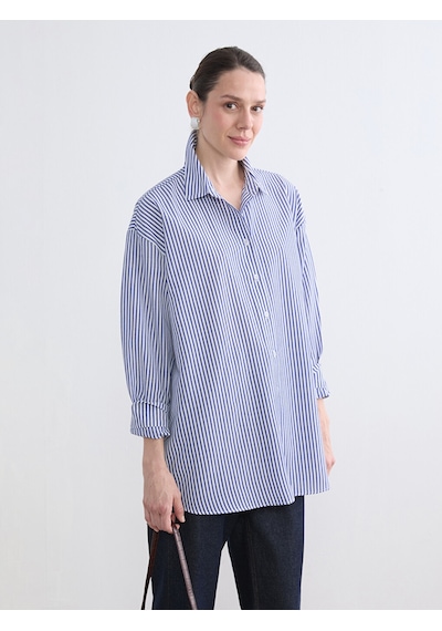 Lc Waikiki Lc Waıkıkı Mavi Çizgili Oversize Poplin Kadın Gömlek Tunik