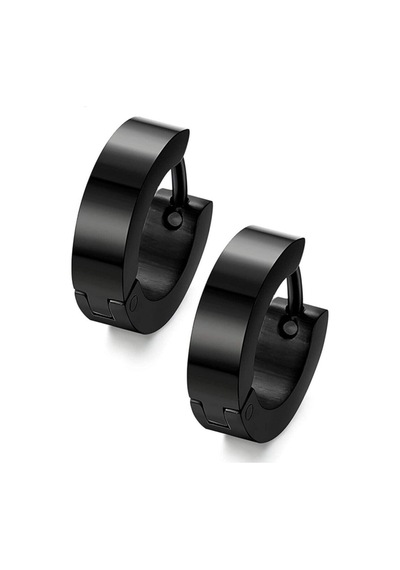 Siyah Erkek Halka Küpe 14 Mm 1 Çift Paslanmaz Çelik