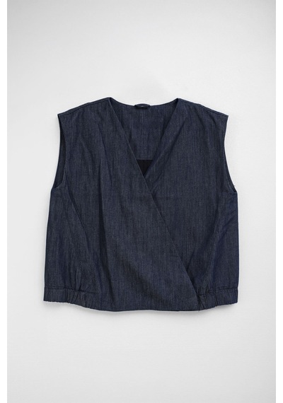 Blue White Kadın İndigo Kruvaze %100 Pamuk Denim Yelek