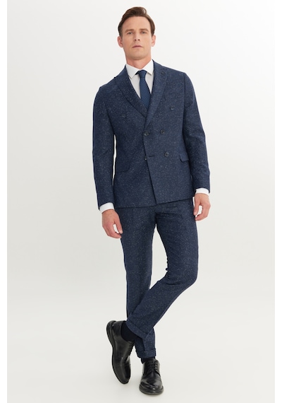AC&Co / Altınyıldız Classics Erkek Lacı Slim Fit Dar Kesim Kırlangıç Yaka Desenli Takım Elbise Lacivert
