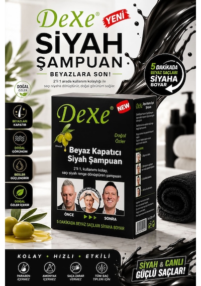Dexe Beyaz Kapatıcı Siyah Saç Boyama Şampuanı 10'lu Saşe - 10 Paket 25ml