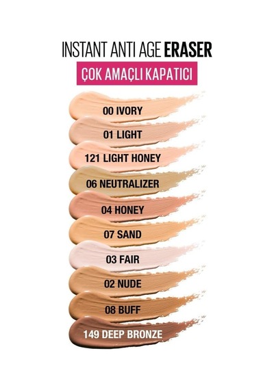 Maybelline New York Instant Anti Age Eraser Kapatıcı 00 Ivory &amp Mini Tattoo Liner Gel Pencil Makyaj Seti Diğer