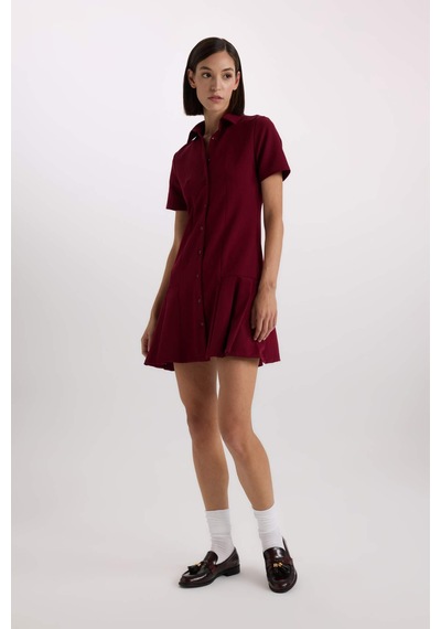 Defacto Polo Yaka Basic Düz Kısa Kollu Pileli Mini Elbise D4203AX24AUBR118 Defacto Polo Yaka Basic Düz Kısa Kollu Pileli Mini Elbise D4203AX24AUBR118