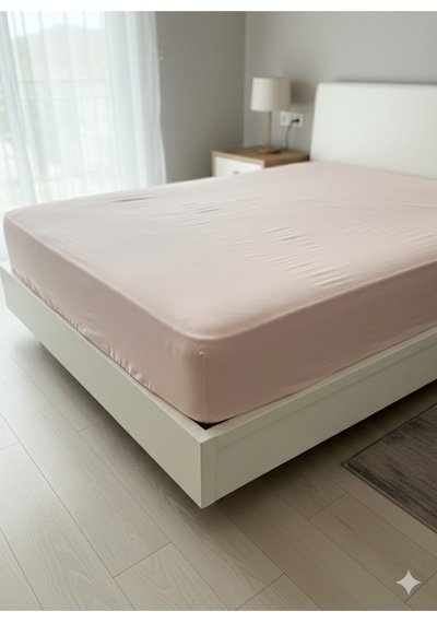 %100 Organik Pamuk Premium Lastikli Çarşaf Çift Kişilik 160x200+30 Dolmabahçe Serisi Pembe