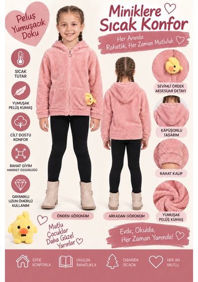 Ahengim Kız Çocuk Kapüşonlu Peluş Mont Fermuarlı Cepli Ördek Aksesuarlı Yumuşak Kışlık Ceket Ak4127 Pembe Ahengim Kız Çocuk Kapüşonlu Peluş Mont Fermuarlı Cepli Ördek Aksesuarlı Yumuşak Kışlık Ceket Ak4127 Pembe