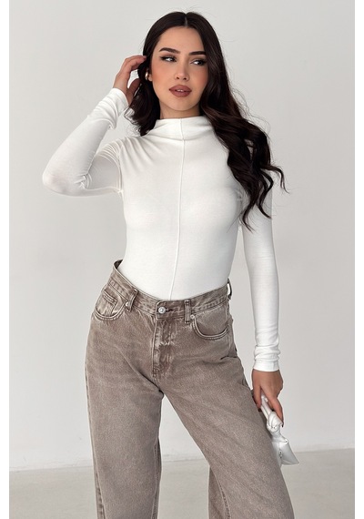 Noa & Noa Kadın Dikiş Detaylı Fit Bluz White Line Beyaz