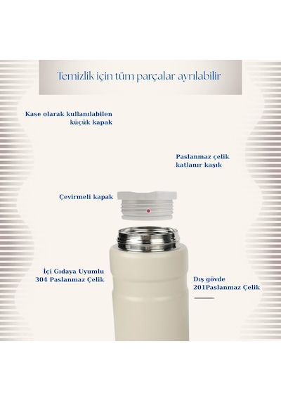 750 Ml Paslanmaz Çelik Yemek Termosu-çelik Kaşıklı,beyaz Beyaz