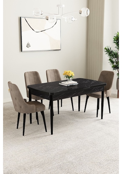 Clara Siyah Mermer Desen 80x132 Açılabilir Mdf Masa Yemek Odası Takımı,mutfak Takımı 4 Adet Sandalye Cappucino Clara Siyah Mermer Desen 80x132 Açılabilir Mdf Masa Yemek Odası Takımı,mutfak Takımı 4 Adet Sandalye Cappucino