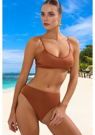 Ersefa Tasarım Bikini Takımı Klora Dayanıklı Yüksek Konfor Ergonomik Kes Kahverengi