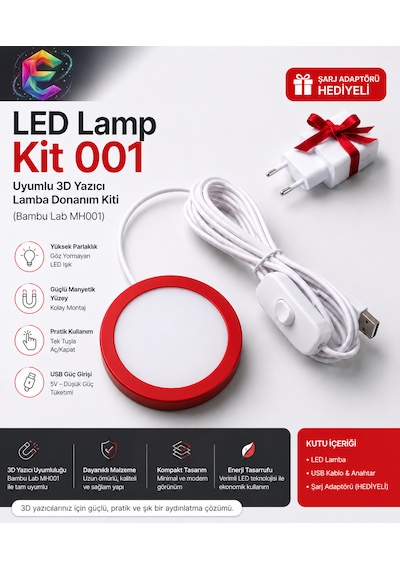 Led Lamp - Kit 001 Uyumlu 3d Yazıcı Lamba Donanım Kiti Beyaz Bambu Lab Mh001 Tam Uyumlu + Şarj Adaptörü Hediyeli Kırmızı Led Lamp - Kit 001 Uyumlu 3d Yazıcı Lamba Donanım Kiti Beyaz Bambu Lab Mh001 Tam Uyumlu + Şarj Adaptörü Hediyeli Kırmızı