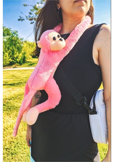 Sevimli Sarılan Sesli Maymun Pembe PEMBE