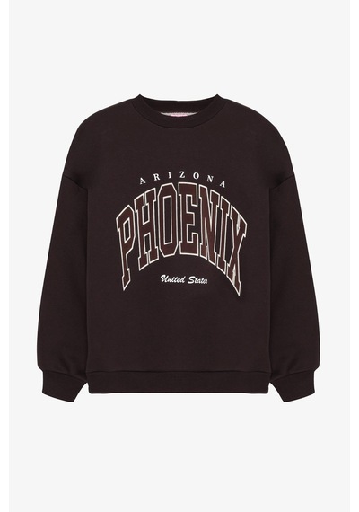 Quzu 01242 Arizona Baskılı Oversize Kadın Sweatshirt Kahve
