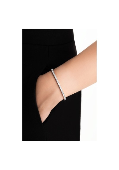 Mozanit Dokunuşu 18 Ayar Beyaz Altın Kaplama 18 Cm Gümüş Su Yolu Bileklik 50861199