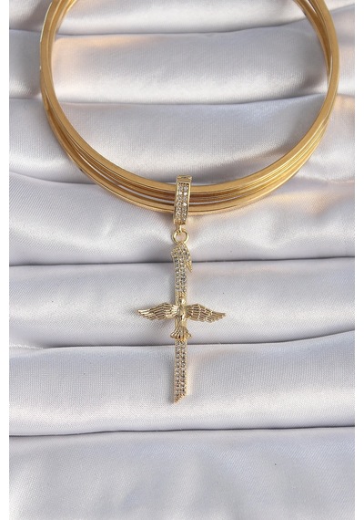 Pirinç Gold Renk Zirkon Taş Detaylı Elif Model Anka Kuşu Figür Ajda Charm 47