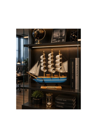 İsime Kişiye Özel Dekoratif Premium Ahşap El Yapımı Yelkenli Gemi Maketi 30 X 30cm Biblo Hediye 530c