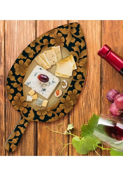 Bk Gift Retro Motif Tasarımlı Yaprak Şeklinde Doğal Ahşap Servis Ve Sunum Tabağı Model 17