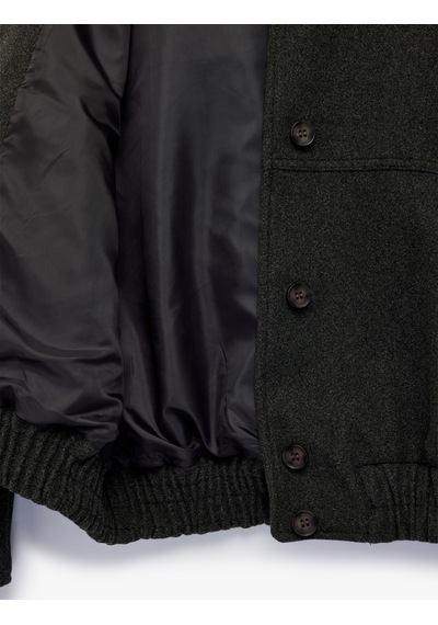 Koton Cepli Uzun Kollu Düğmeli Dik Yaka Oversize Kaşe Bomber Ceket Antrasit 7wak20337ew