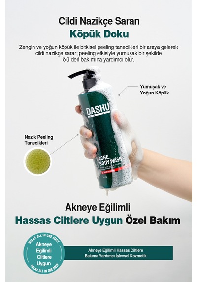 Akneye Eğilimli Ciltler İçin Nazik Peeling Etkili Duş Jeli Dashu Daily Acne Relax Body Wash Narenciye