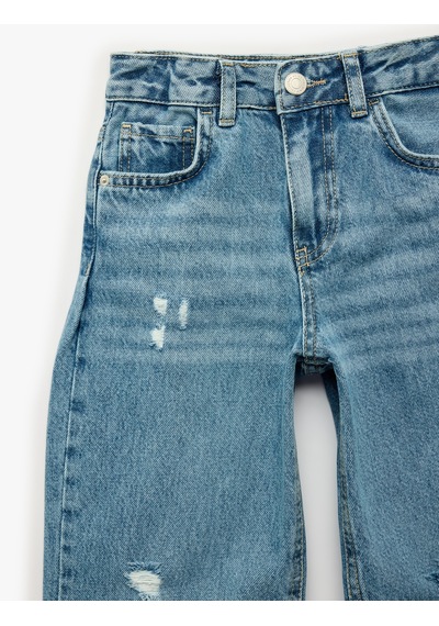 Koton Yüksek Bel Pamuklu Balon Kesim Denim Pantolon Lıght Indıgo 6skg40092ad Açık Mavi