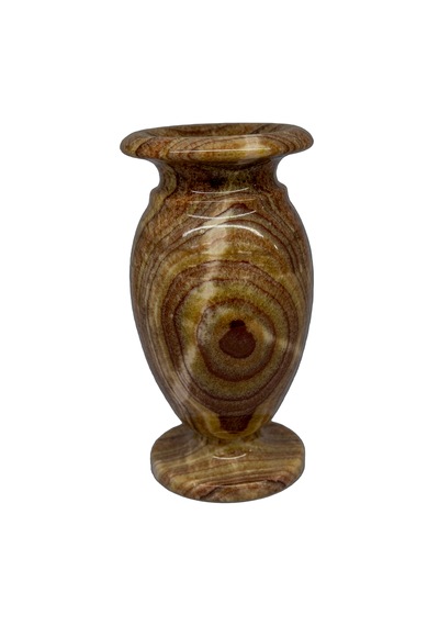 Oniks Doğal Taş Vazo - 20cm Damarlı Akik Taşı Desenli Vazo