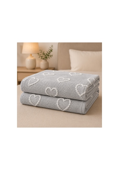 Gri Kalp Desenli Çift Kişilik Yatak Örtüsü Seti 250x260 Cm + 2 Adet Spor Yastık Kılıfı Çok Renkli