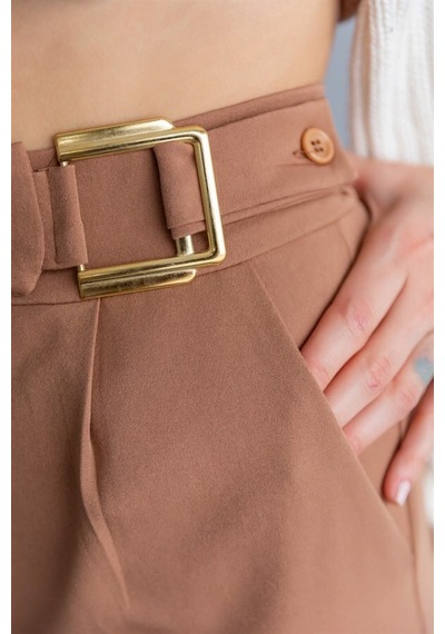 Neşeli Butik Kadın Camel Tokalı Ofis Pantolon Qns038
