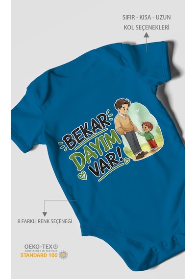Morivokids Bekar Dayım Var Kısa Kollu Bebek Body %100 Pamuk Koyu Mavi