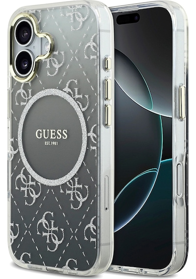 Apple Uyumlu iPhone 17 Kılıf Guess Lisanslı M-safe Özellikli 4g Desenli Simli Silikon Kapak Gri Gri