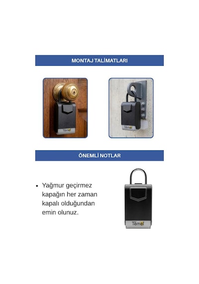 Temel Şifreli Metal Anahtar Kutusu, Kelepçeli, Kapaklı, 4 Haneli Dış Mekân Anahtar Saklama Kasası