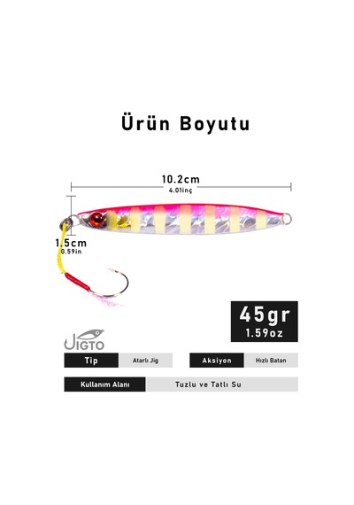 Jig, Zoka, Suni Yem, Glow Uv Metal Jig, 45gr 10cm Jıgto Nova-45