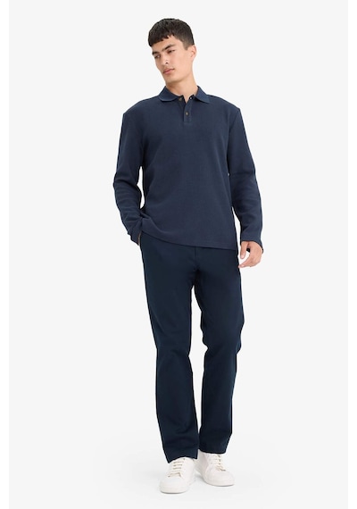 Defacto %100 Pamuk Regular Fit Polo Yaka Düğmeli Dokulu Sweatshirt E9627ax25aunv64 Lacivert