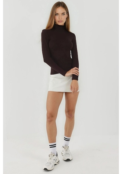 Hiccup Ultra Yumuşak Slim Fit Dik Yaka Örme Üst Koyu Mocha Kahve
