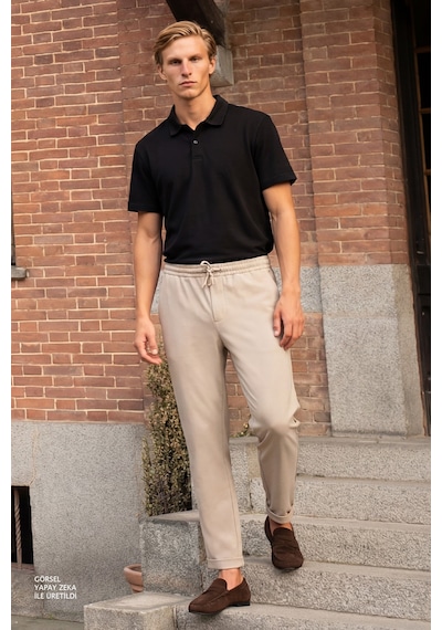 Ac&Co / Altınyıldız Classics Slim Fit Dar Kesim Beli Bağlamalı Yan Cepli Erkek Pantolon - Bej